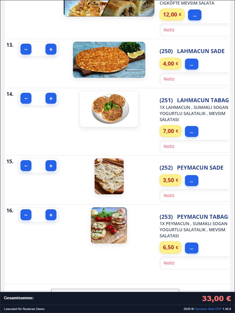Hanware Restaurant - Lahmacun-Variationen mit Bildern, Preisen und Beschreibungen